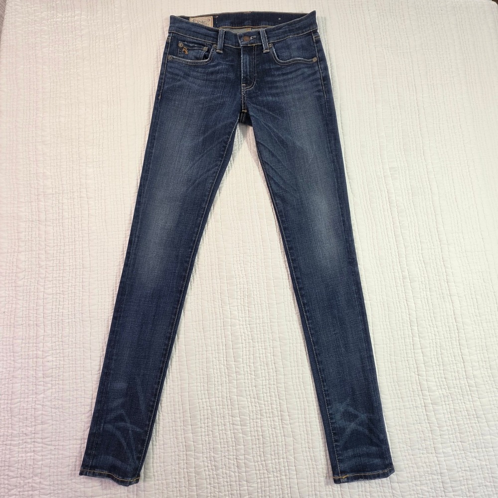 Polo Ralph Lauren Tompkins Skinny Jeans Dark Wash Stretch Denim Womens Size 26